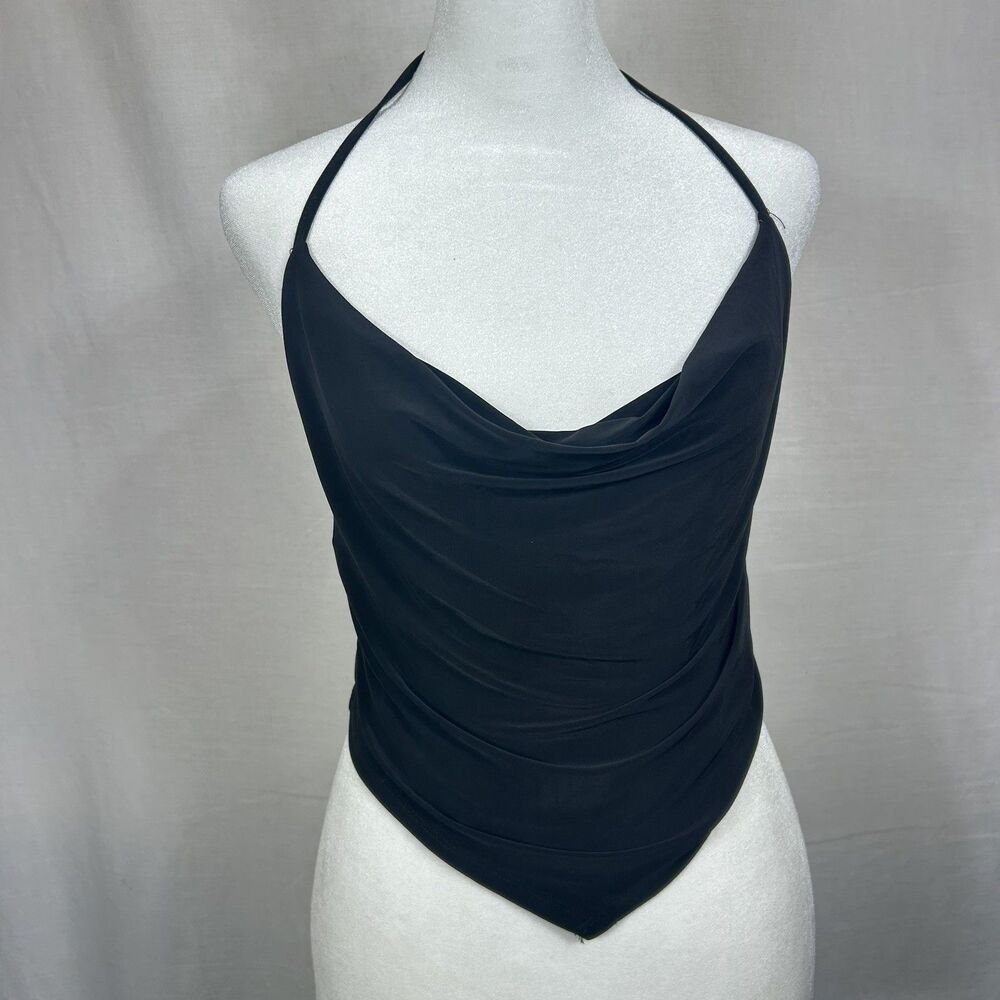 Forever 21 Black Cowl Neck Halter Top Handkerchief Hem Y2K Club Goth Edgy Layers